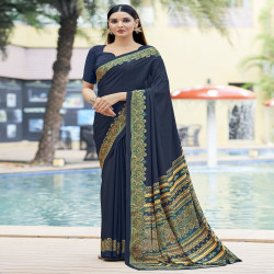 Premium Silk Crepe Printed Saree with Traditional Designer Border & Pallu